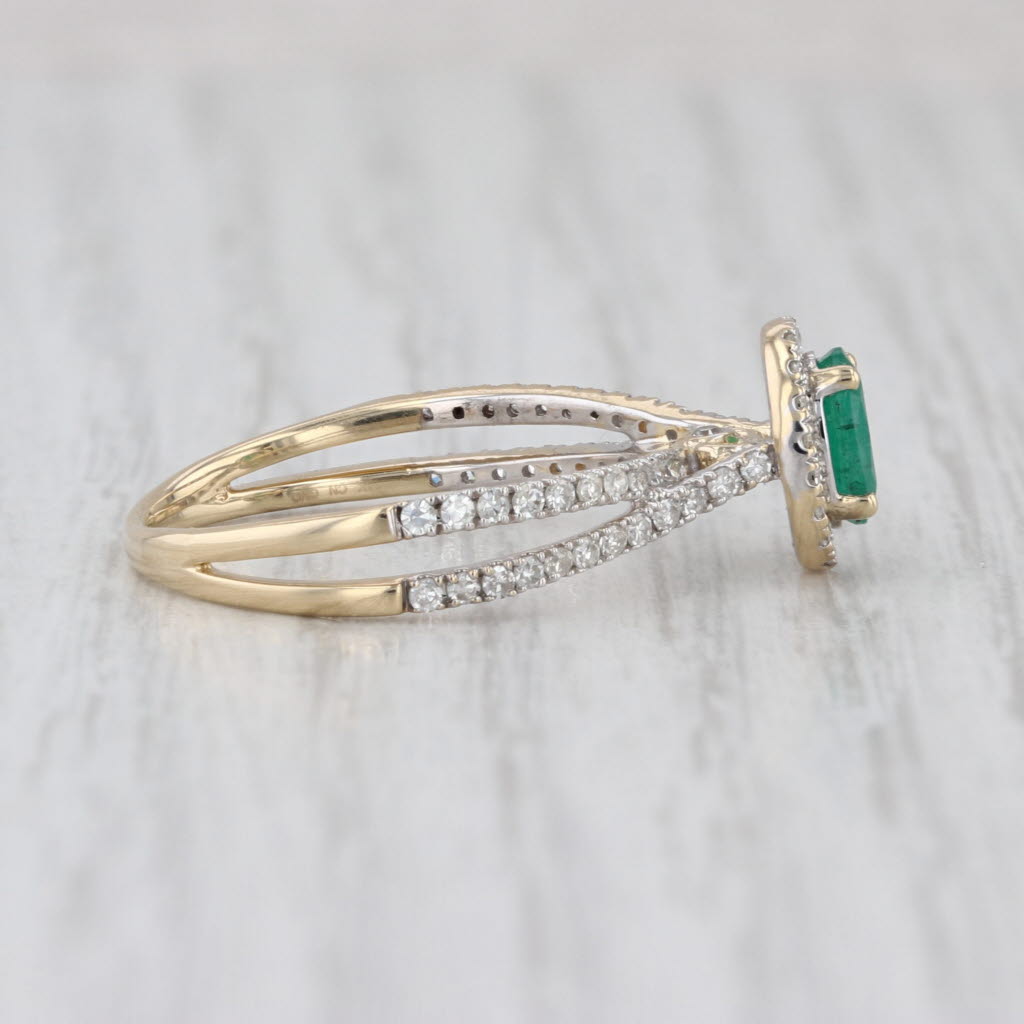 0.86ctw Oval Emerald Diamond Halo Ring 14k Yellow Gold Size 7 Engagement