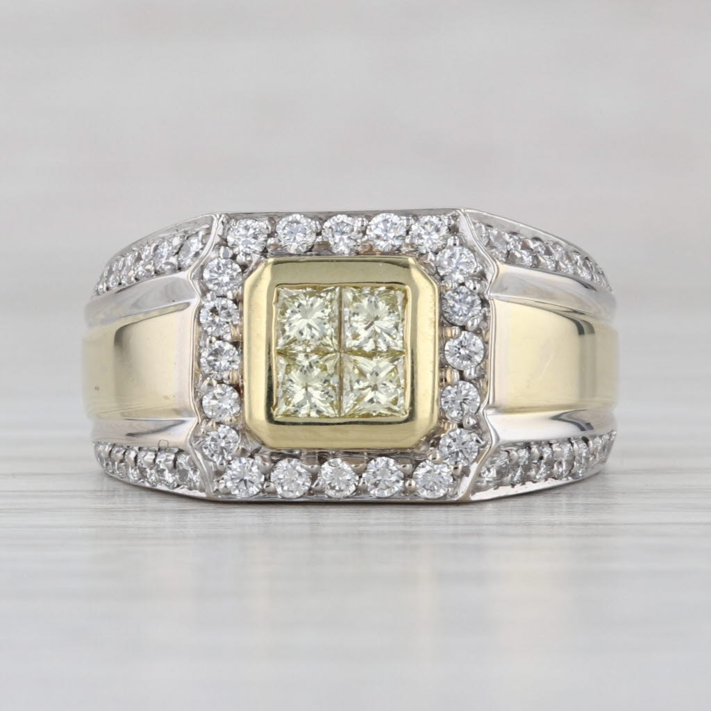 1.24ctw Yellow White Diamond Halo Ring 18k Yellow White Gold Size 8.5
