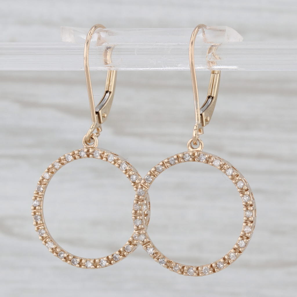 0.15ctw Diamond Circle Dangle Earrings 10k Yellow Gold Hook Post Drops