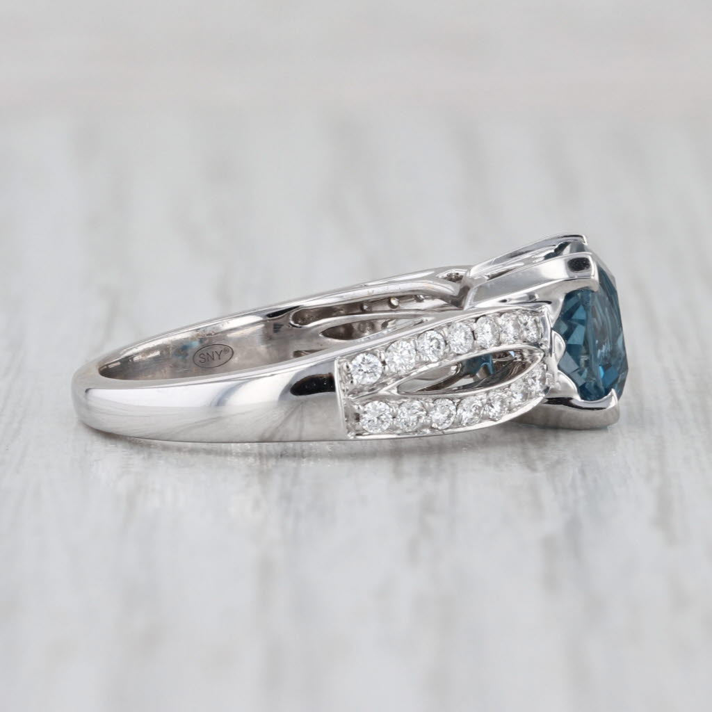 3.20ctw Blue Topaz Diamond Ring 18k White Gold Size 6.75 Engagement