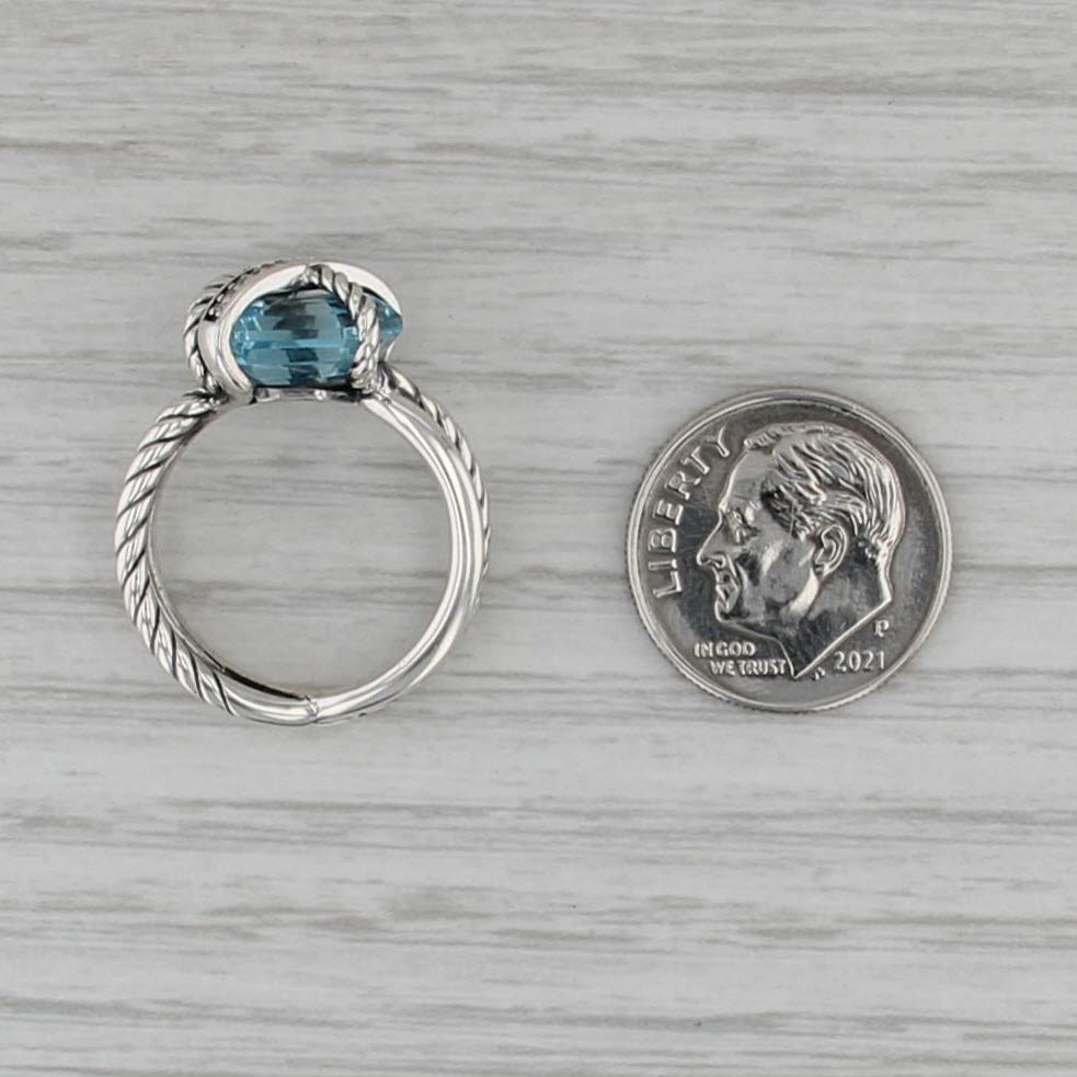 Yurman 3.22ctw Blue Topaz Diamond Ring Sterling Silver Cable Wrap Collection