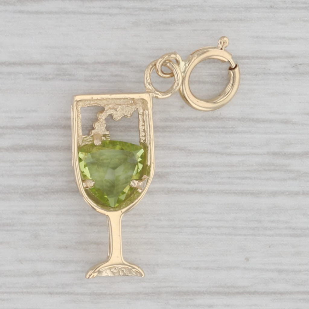 Gray 0.80ct Green Peridot Martini Wine Glass Pendant 14k Yellow Gold Charm