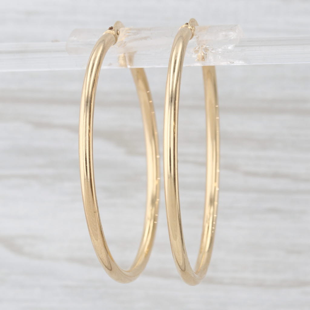 New Hoop Earrings 14k Yellow Gold Snap Top Round Hoops 37.3 x 2mm