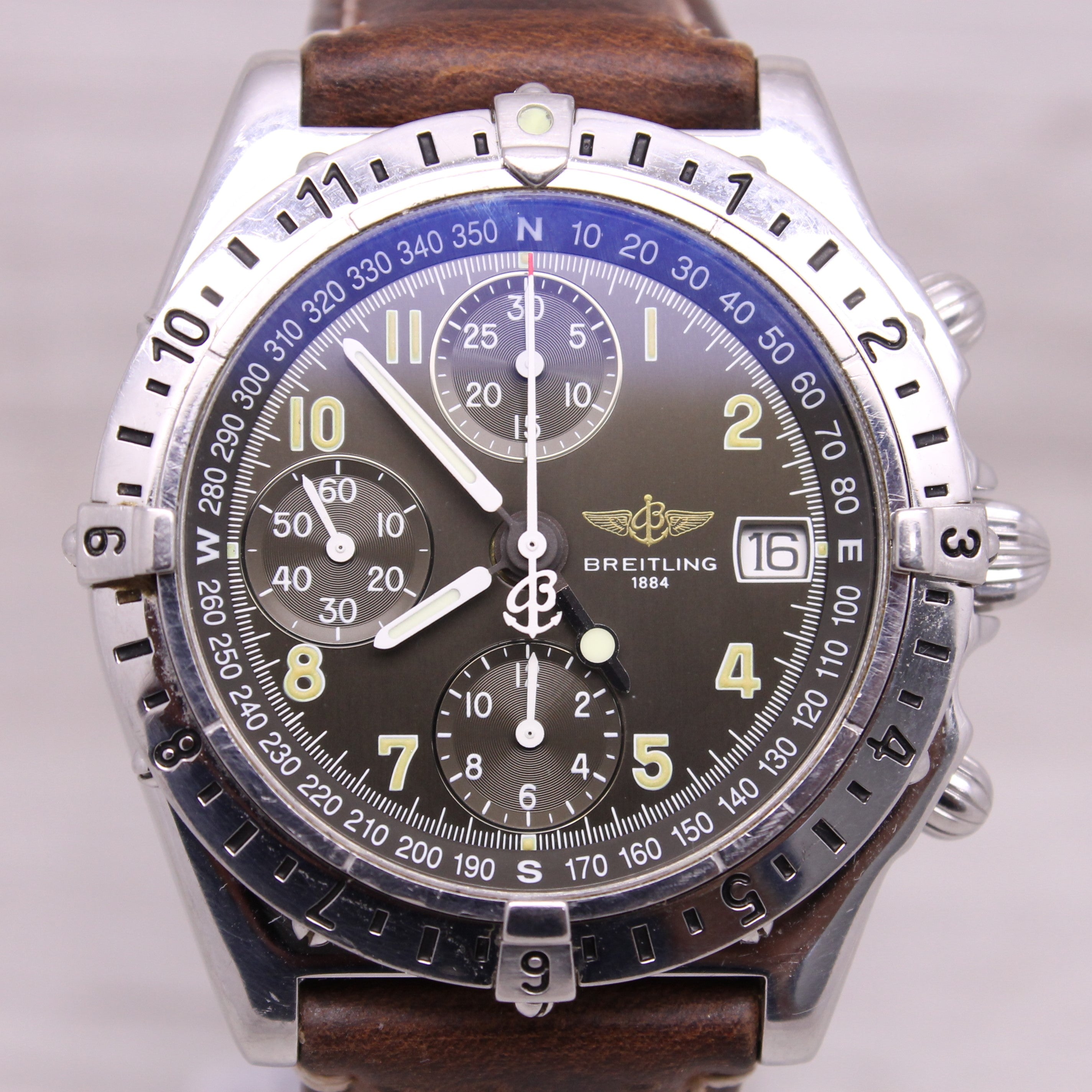 Gray Breitling Chronomat Longitude GMT 40mm Steel Automatic Chronograph Watch A20048