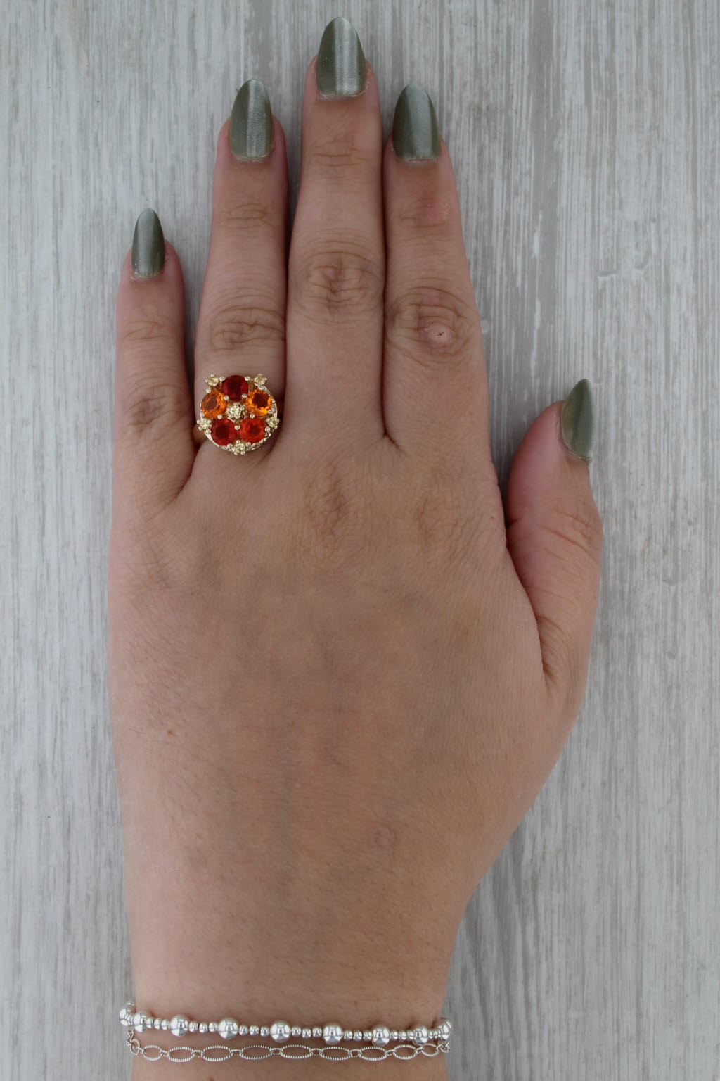 Yellow Orange Fire Opal Cluster Ring 14k Yellow Gold Size 7