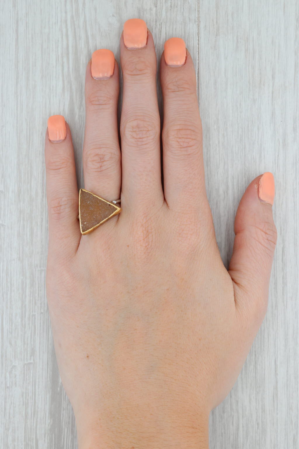 New Nina Wynn Druzy Quartz Trio Sand Ring Sterling Silver 22k Gold Vermeil