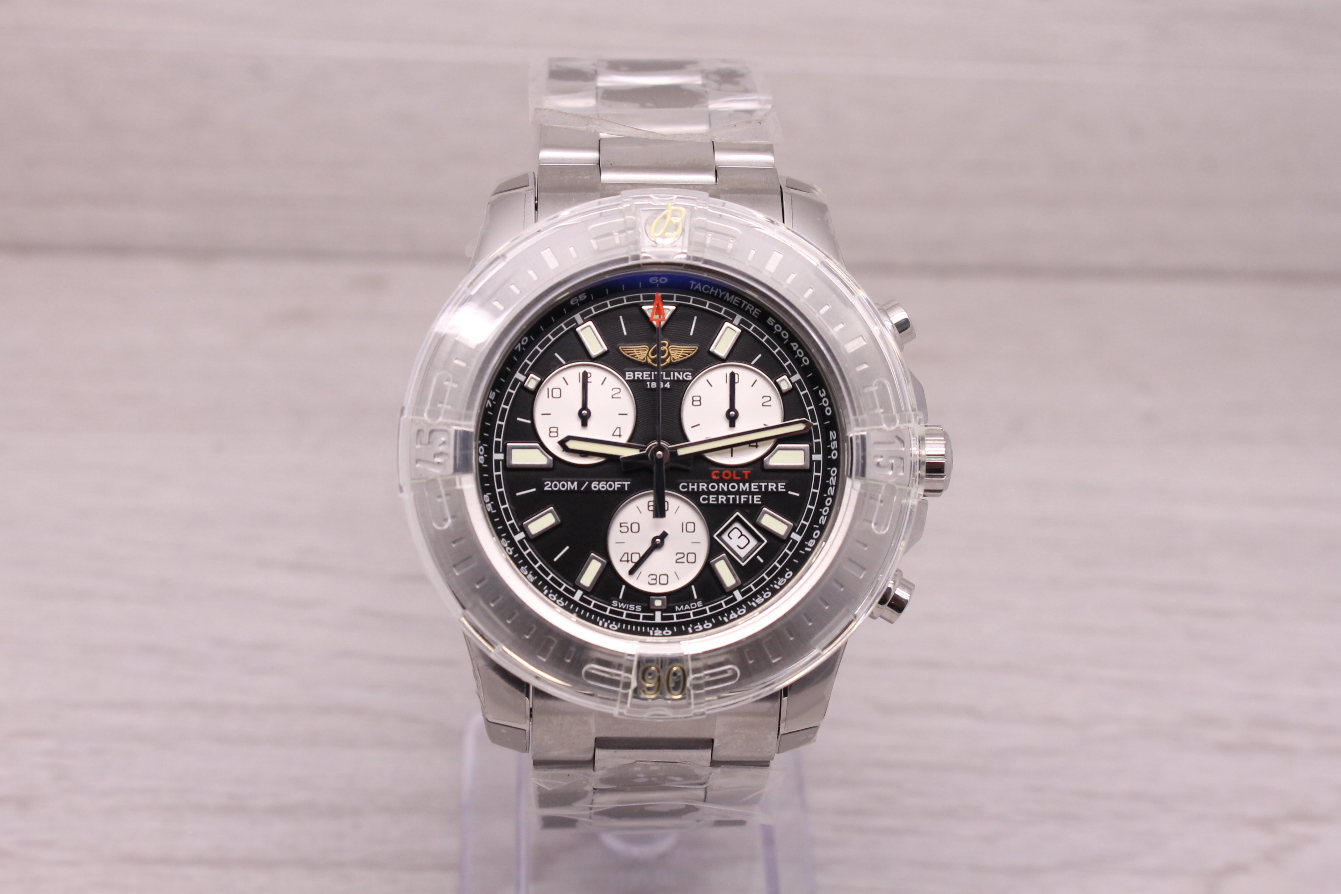 Breitling Colt A73388 Mens 43mm Steel Quartz Chronograph Watch w Box UNWORN NOS