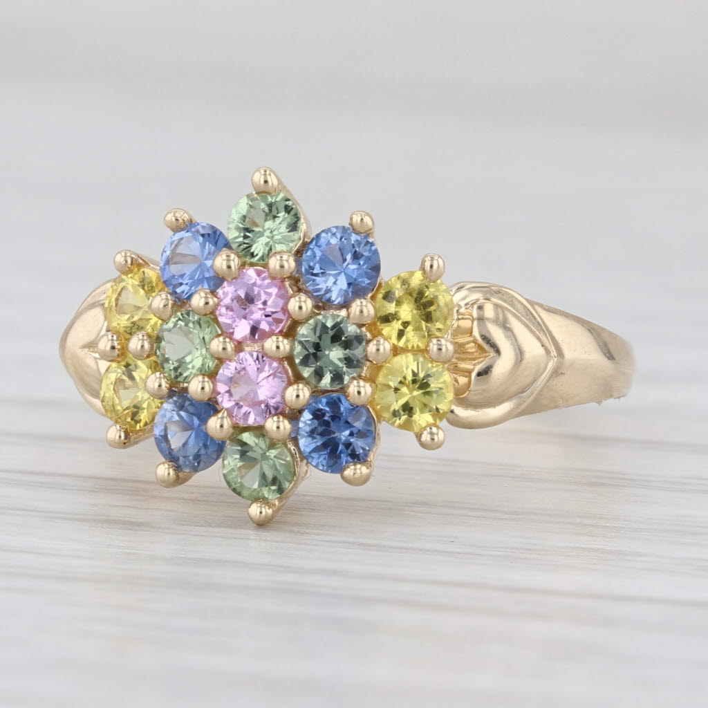 1.54ctw Multicolor Sapphire Cluster Ring 14k Yellow Gold Size 7