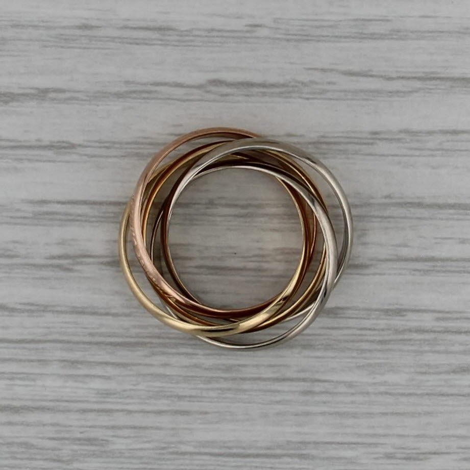 Les Must De Cartier 5 Bands Rolling Rings 18k Yellow Rose White Gold Sz 6.25 52