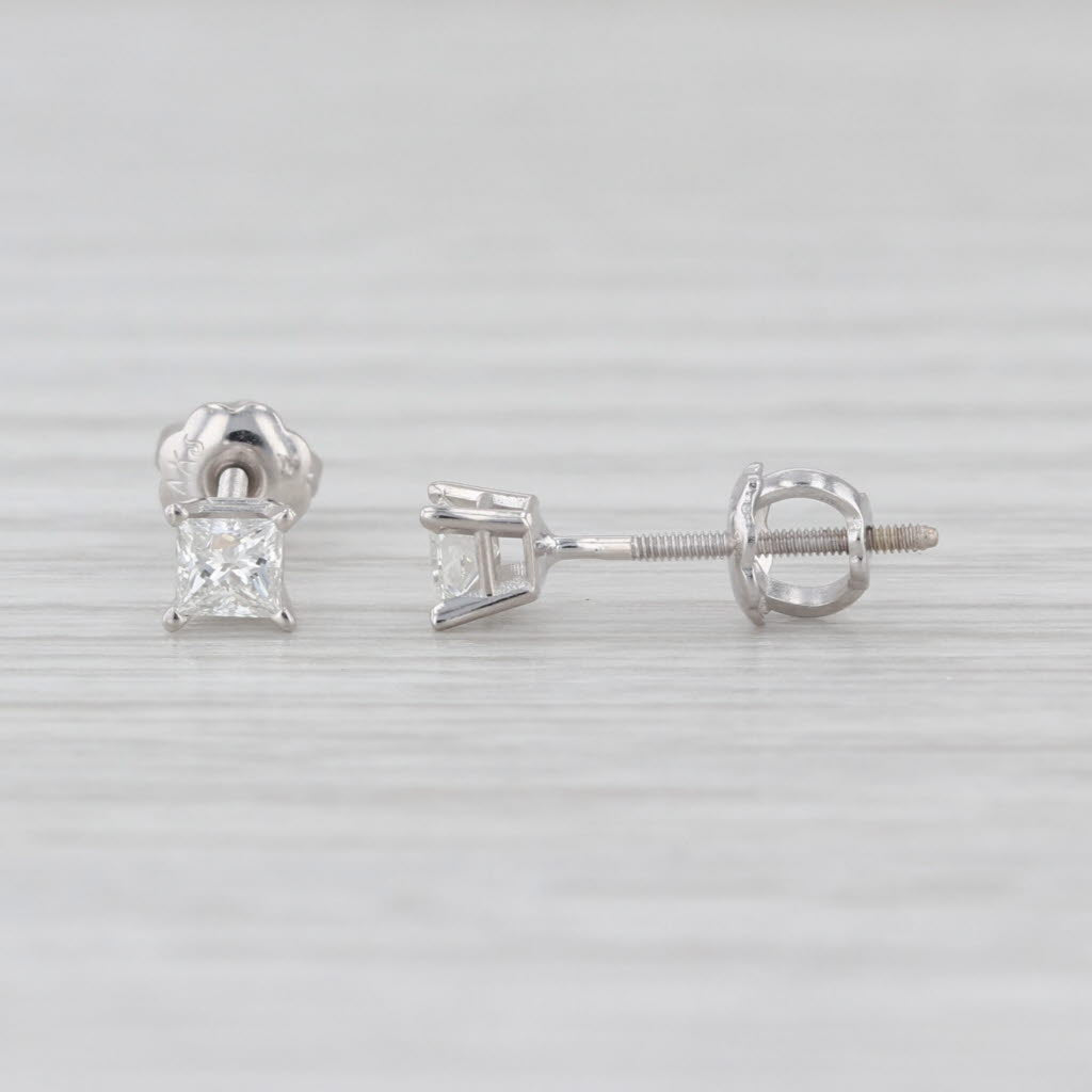 0.28ctw Princess Diamond Solitaire Stud Earrings 14k White Gold Studs