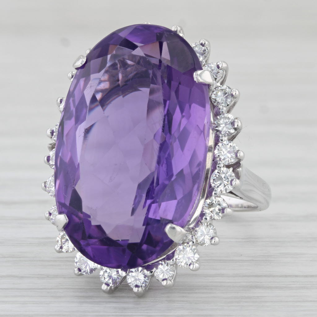 Light Gray 24.78ctw Amethyst Diamond Halo Ring 14k White Gold Size 6.75 Cocktail