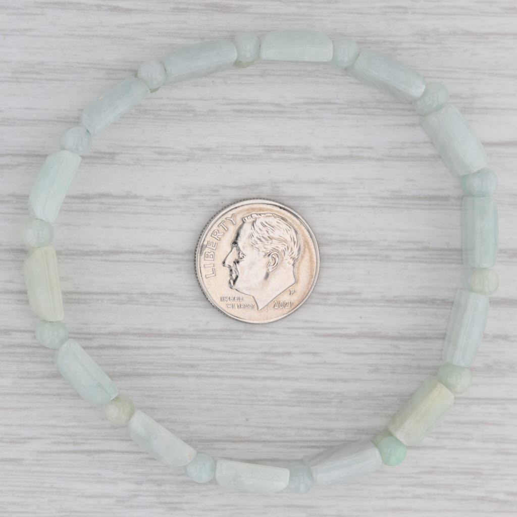 Gray Green Jadeite Jade Bead Stretch Bracelet 6.75" Adjustable