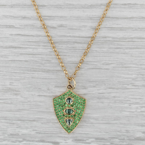 Monica Kosann Fearless Shield Pendant Necklace 18k Gold Tourmaline Garnet 18"