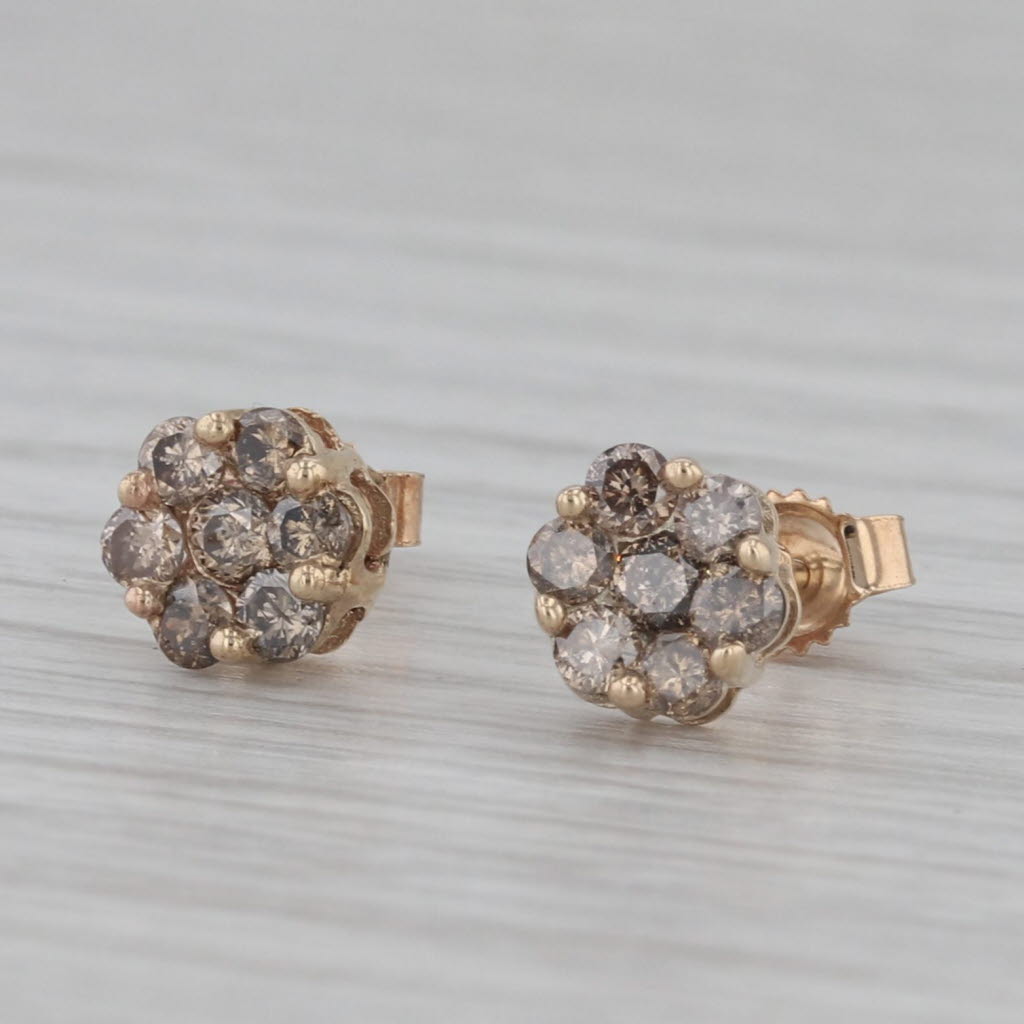 Gray 0.50ctw Diamond Cluster Flower Stud Earrings 10k Yellow Gold