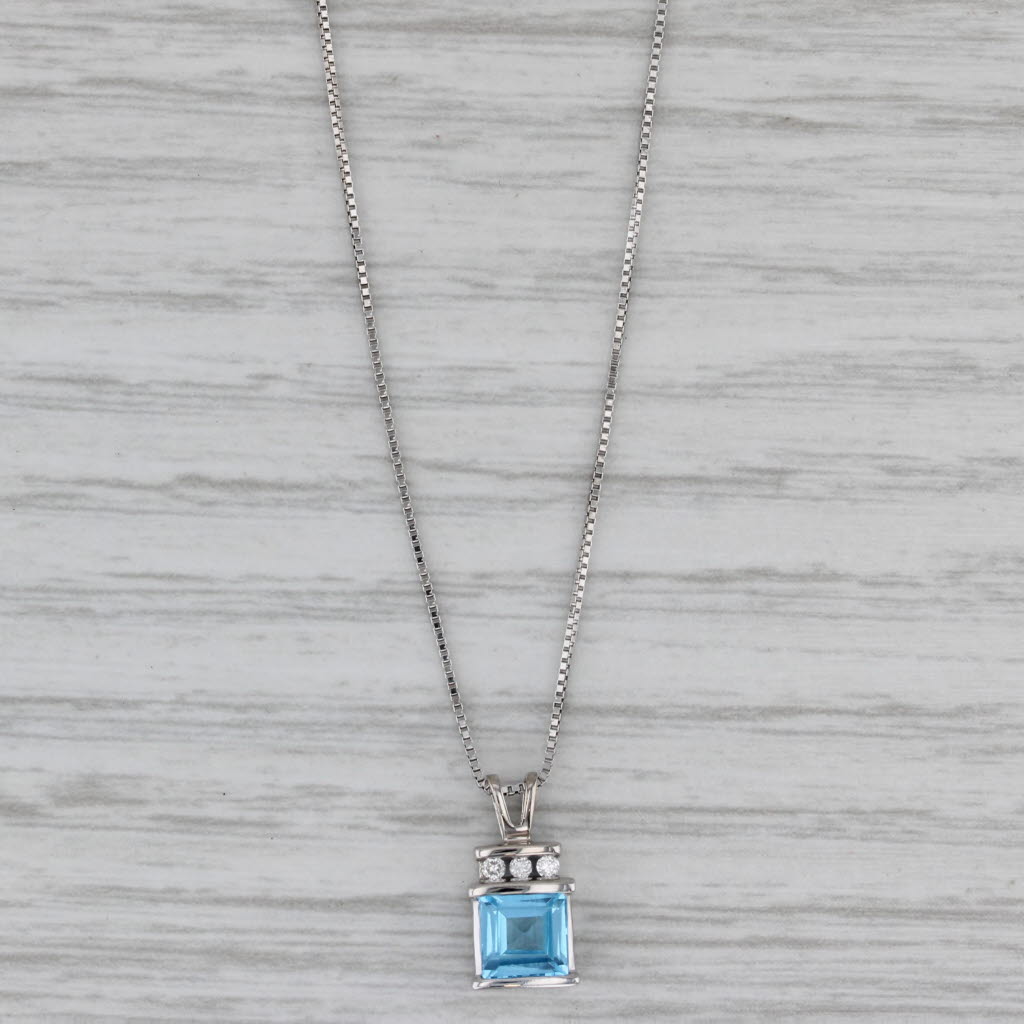 Gray 0.83ctw Blue Topaz Diamond Pendant Necklace 14k White Gold 18" Box Chain