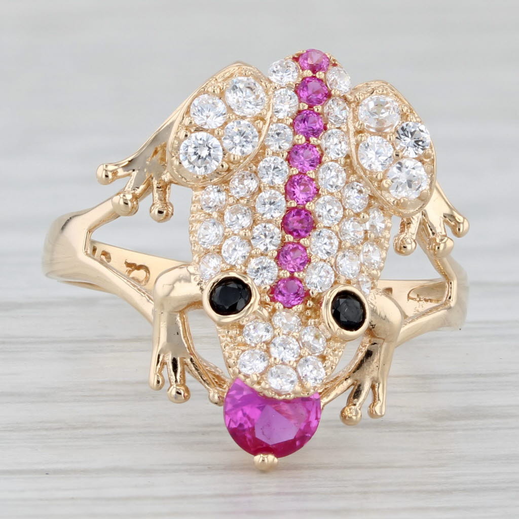 Light Gray Frog Ring 1.11ctw Lab Created Ruby Cubic Zirconia 14k Yellow Gold Size 5.75