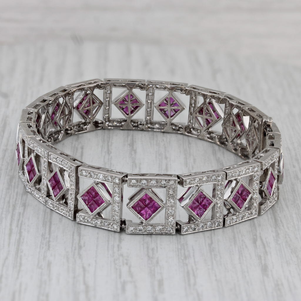 Gray 7.85ctw Diamond Pink Sapphire Bracelet 18k White Gold 7"