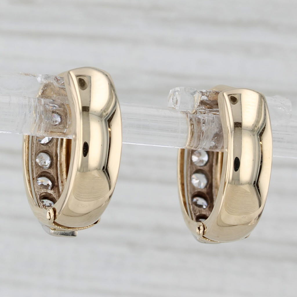 Gray 0.24ctw Cubic Zirconia Hoop Huggie Earrings 14k Yellow Gold Snap Top Round Hoops