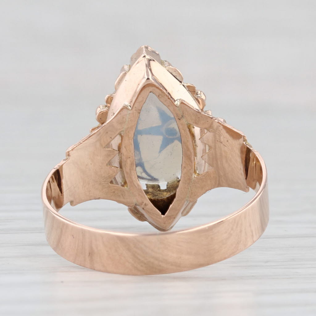 Light Gray Victorian Moon Star Ring 14k Yellow Gold Pearl Glass Ornate Antique AS IS