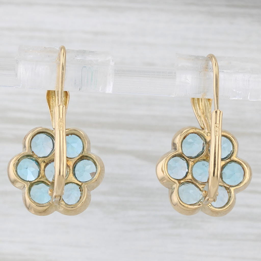 Light Gray 4.50ctw Blue Topaz Flower Drop Earrings 18k Yellow Gold Leverbacks