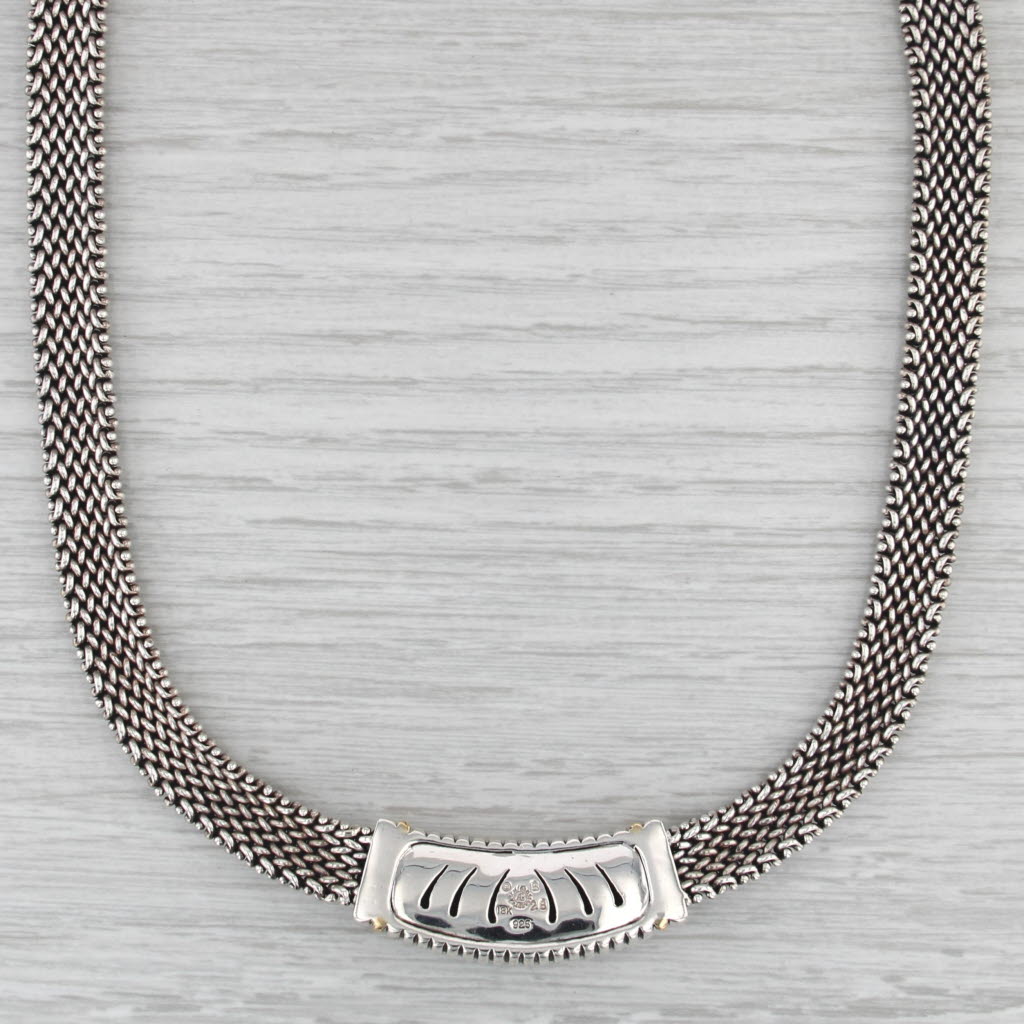 Asch Grossbardt Stone Mosaic Necklace Sterling Silver 18k Gold Mesh Chain 17.25"