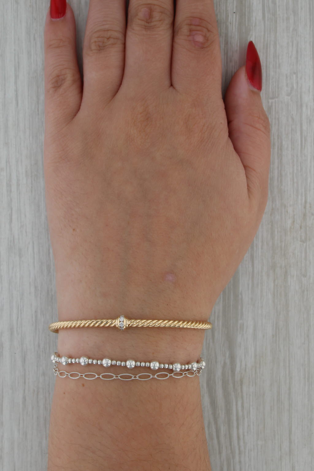 David Yurman Cablespira Station Flex Cuff Bracelet w/ Pouch 18k Gold 3mm 6.5"