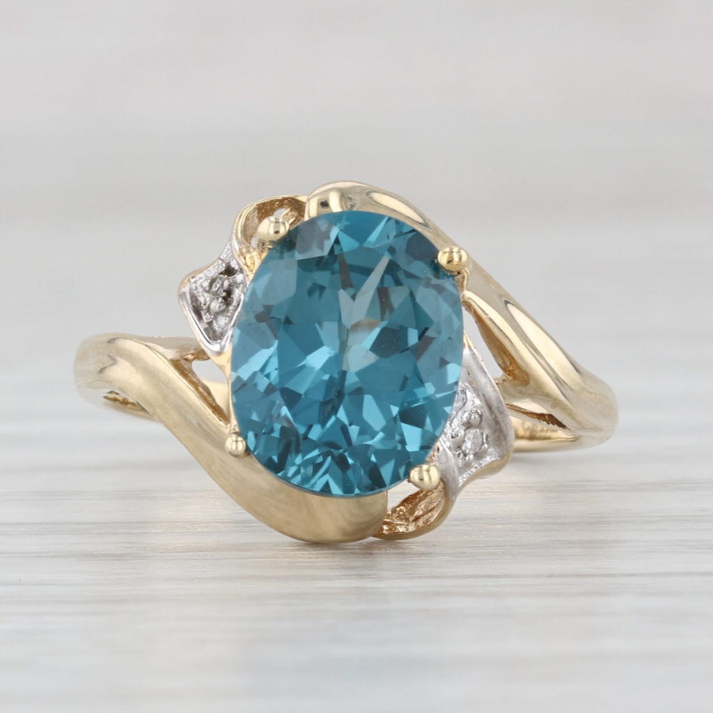 3.50ct Lab Created Teal Sapphire Diamond Ring 10k Yellow Gold Bypass Size 7.25