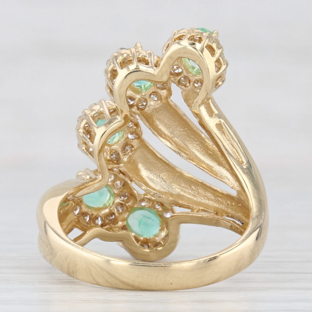Light Gray 1.24ctw Emerald Diamond Fan Spray Ring 18k Yellow Gold Cocktail Size 6.5