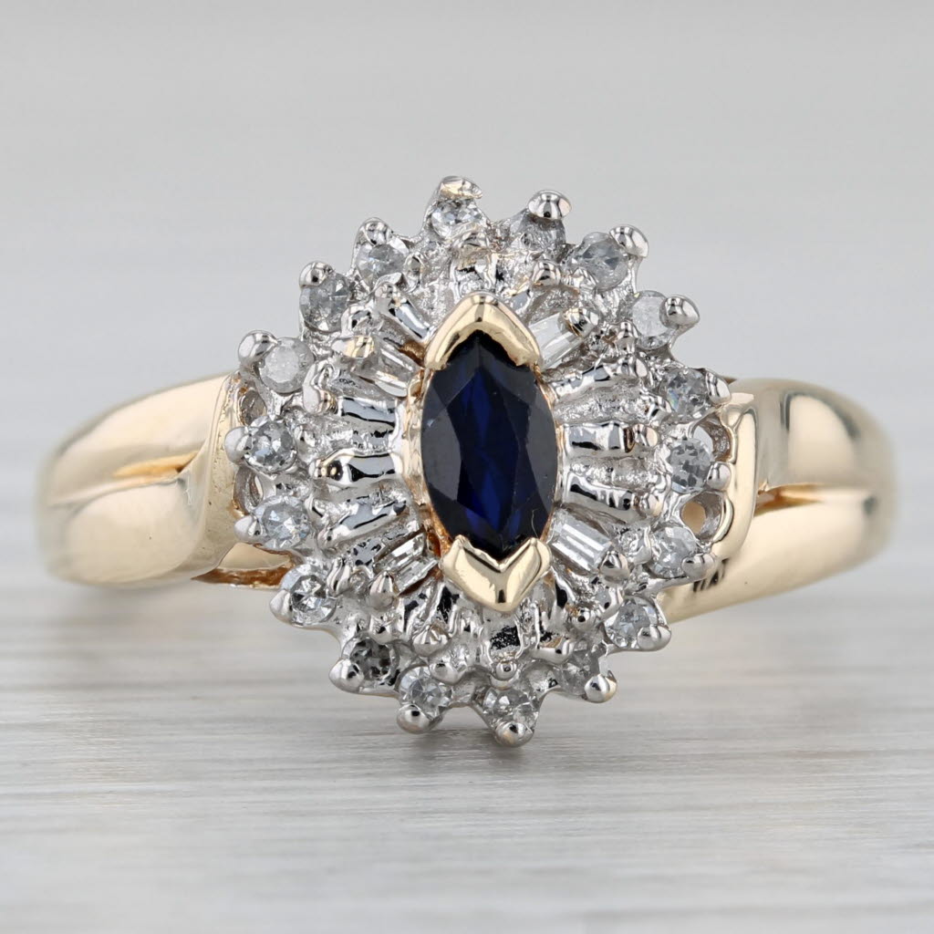 Gray 0.51ctw Lab Created Blue Sapphire Diamond Halo Ring 10k Yellow Gold Size 7.5