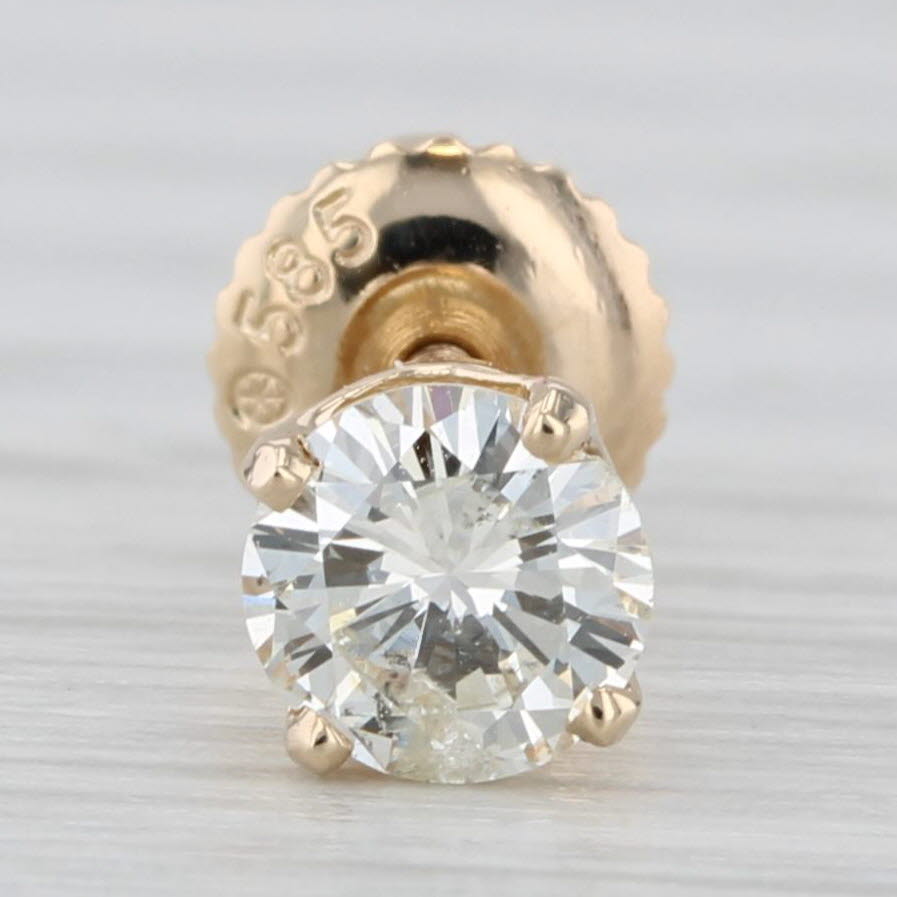 Light Gray New Single 0.50ct Diamond Solitaire Stud Earring 14k Yellow Gold