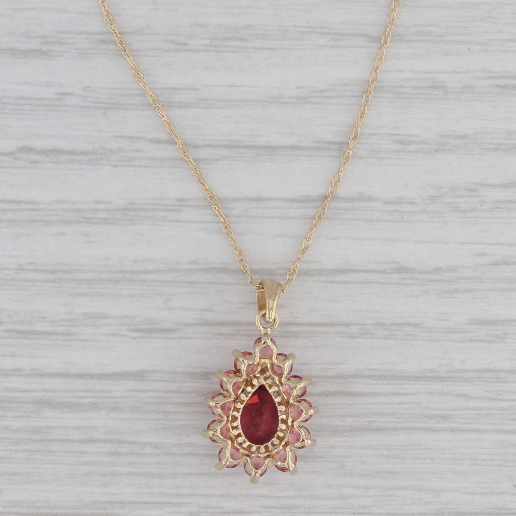 Gray 2.47ctw Pink Tourmaline Diamond Teardrop Pendant Necklace 14k Yellow Gold 18"