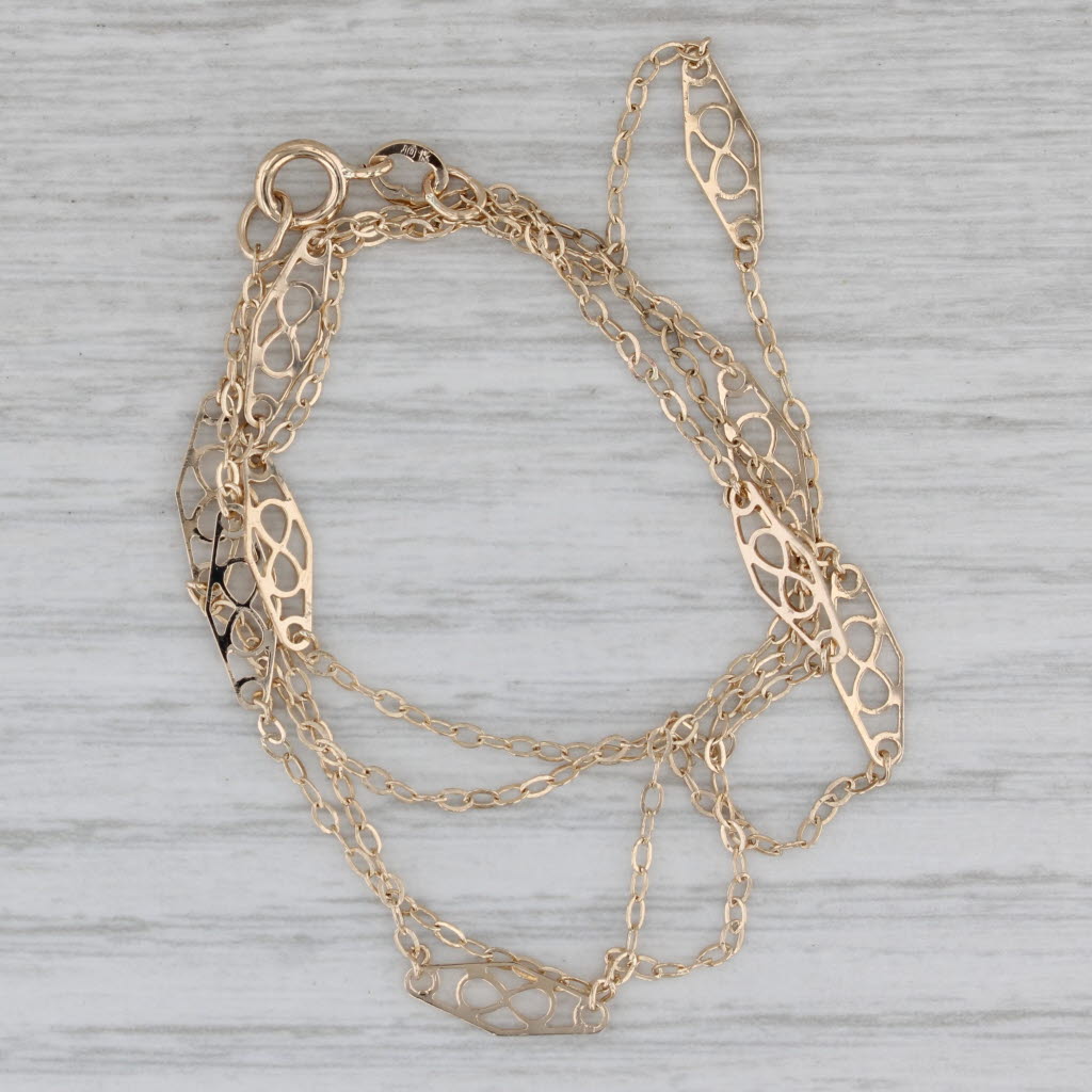 Gray Openwork Station Cable Chain Necklace 14k Yellow Gold 21.5"