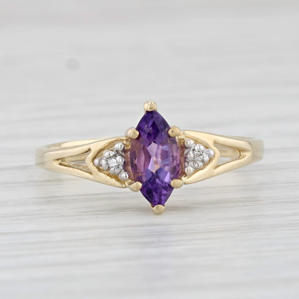 Light Gray 0.50ct Marquise Amethyst Diamond Ring 14k Yellow Gold Size 6.75