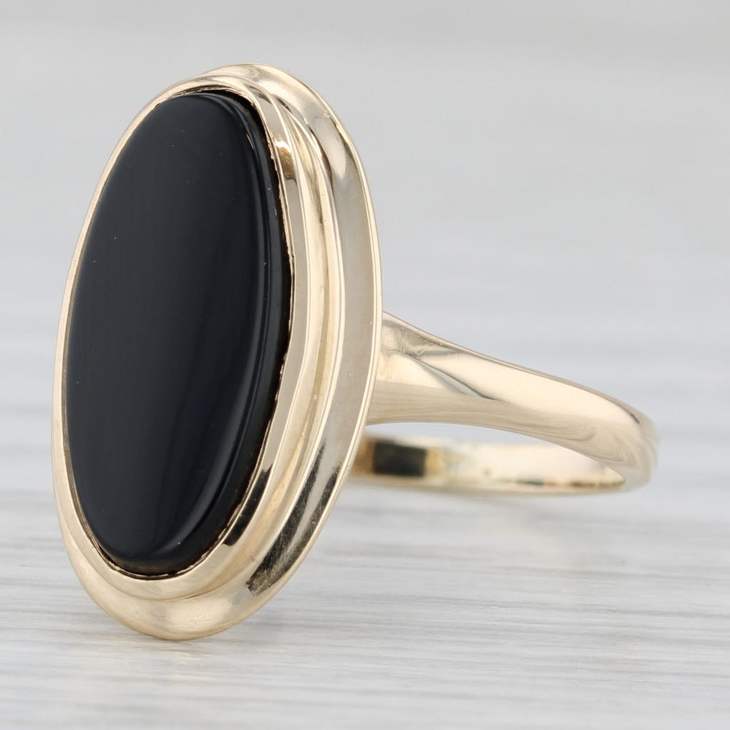 Light Gray Oval Onyx Solitaire Ring 10k Yellow Gold Size 8