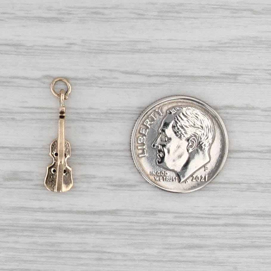 Small Vintage Viola Violin Charm 14k Yellow Gold 3D Music Pendant