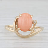 Vintage Coral Solitaire Ring 14k Yellow Gold Size 6.5 Diamond Accents