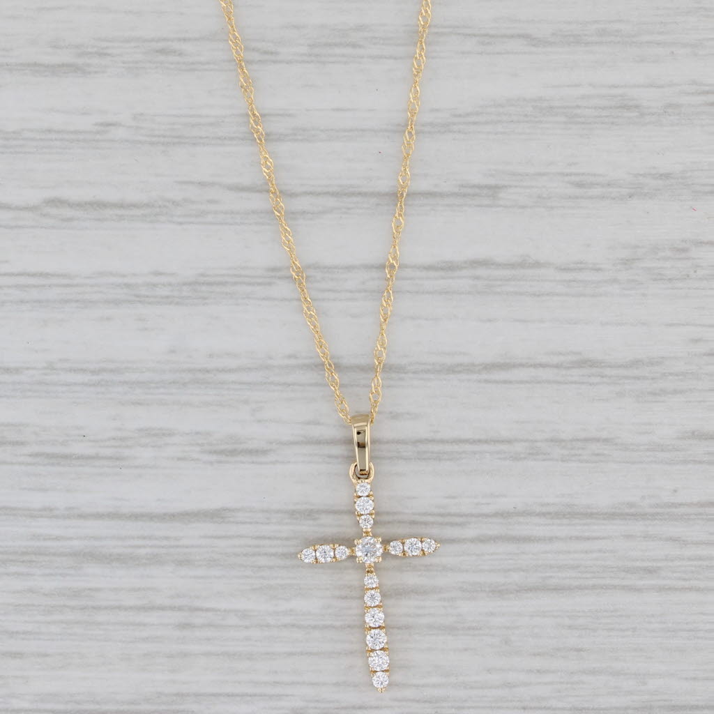 Gray New 0.18ctw Diamond Cross Pendant Necklace 14k Yellow Gold 18" Singapore Chain