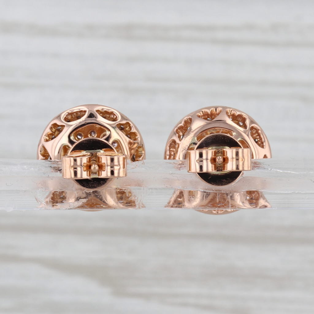 1.16ctw White Pink Contoured Diamond Stud Earrings 18k Rose Gold Heart Accents