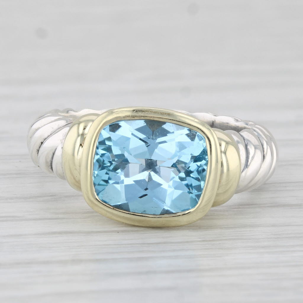 Light Gray David Yurman 3.50ct Blue Topaz Noblesse Cable Ring Sterling Silver 14k Gold Sz 6