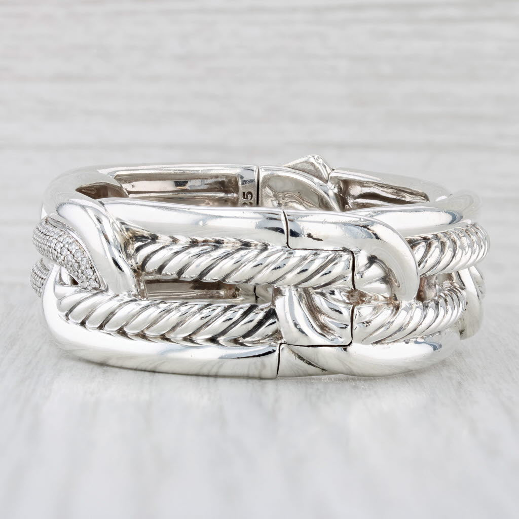 Light Gray David Yurman Labrynth 1.20ctw Diamond Bangle Bracelet Sterling Silver 6.25"