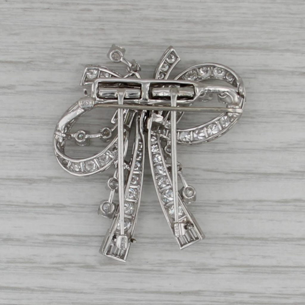 Antique Diamond Bow Brooch 6.72ctw Platinum 18k Gold Convertible 3 Pins