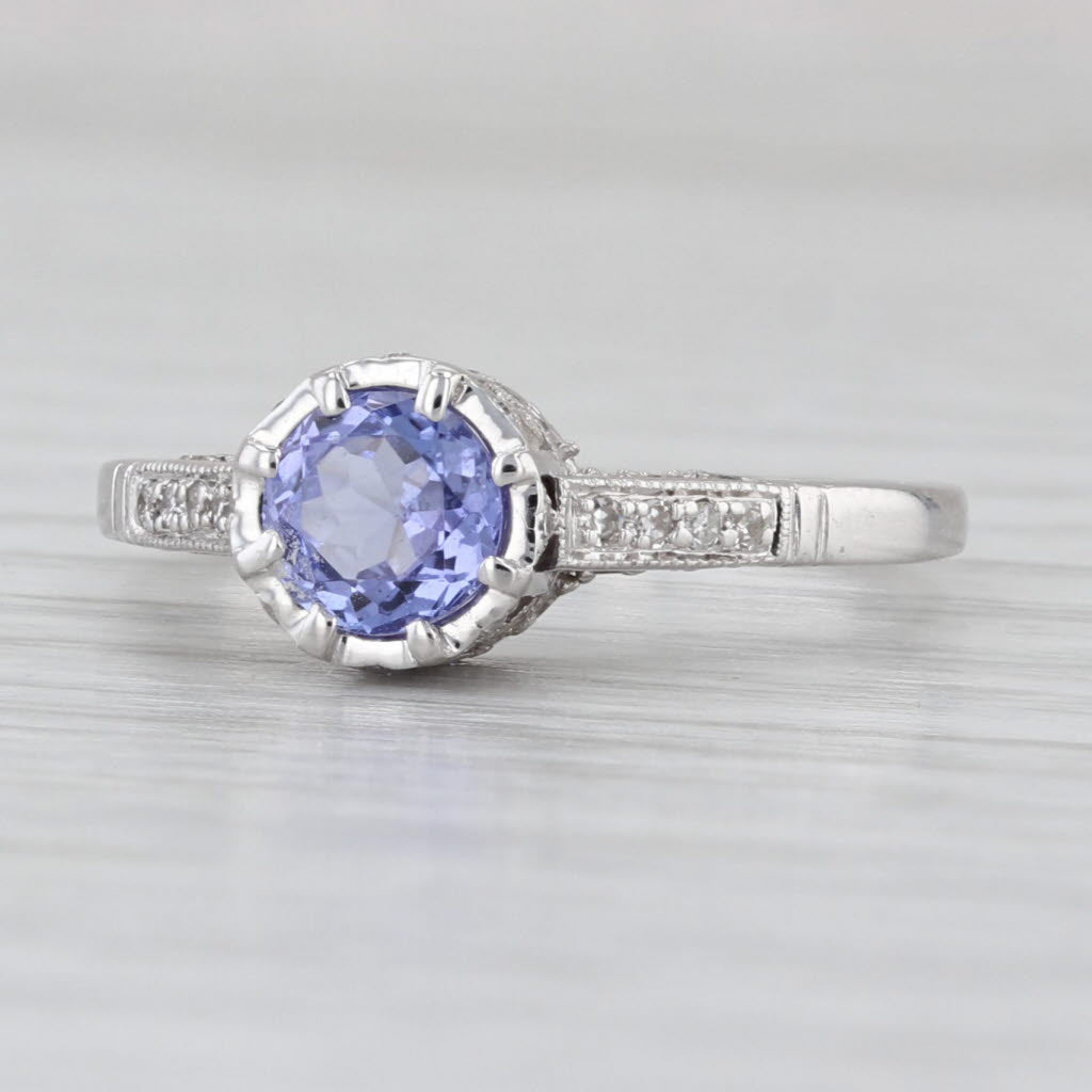 0.94ctw Tanzanite Diamond Ring 18k White Gold Sz 6.75 Engagement Cathedral Band