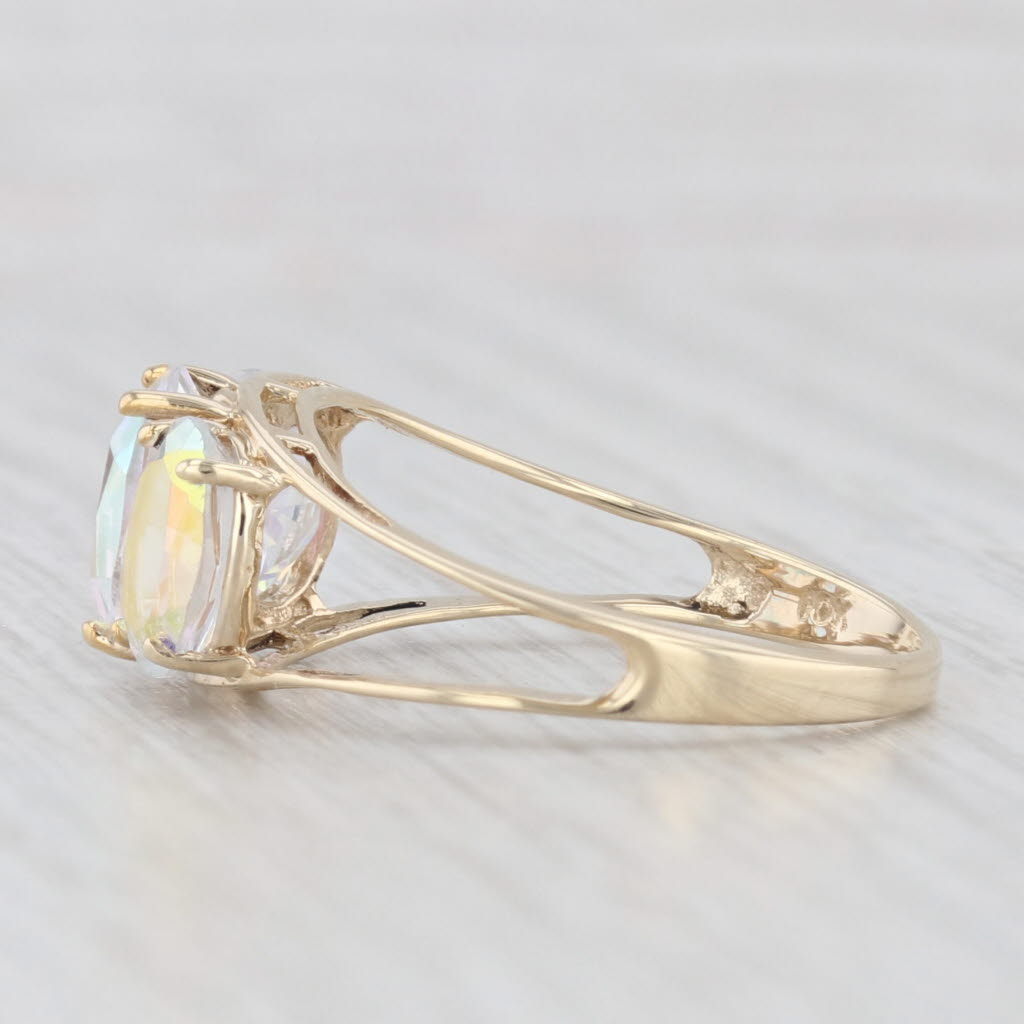 Light Gray 3.50ctw Oval Mystic Topaz 3-Stone Ring 10k Yellow Gold Size 7