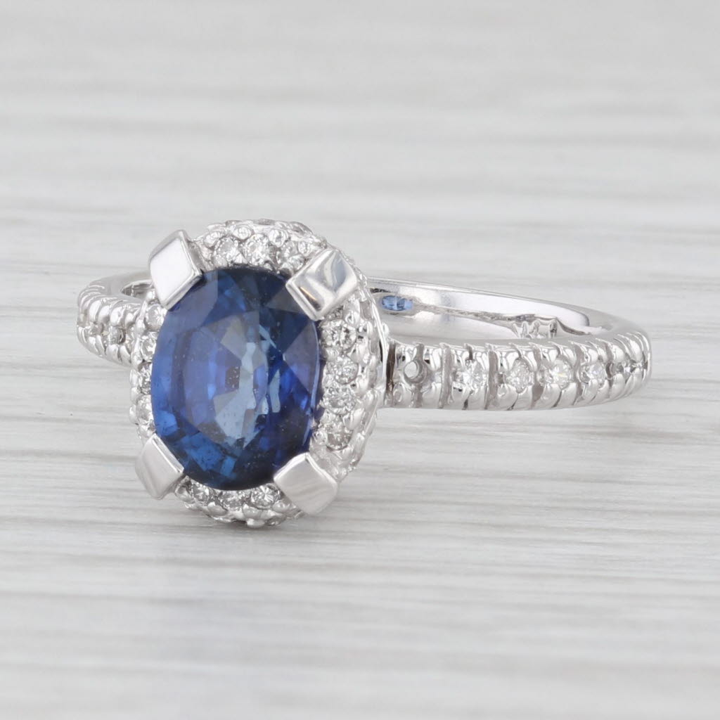 Light Gray 1.68ctw Oval Blue Sapphire Diamond Halo Ring 14k White Gold Size 6 Engagement