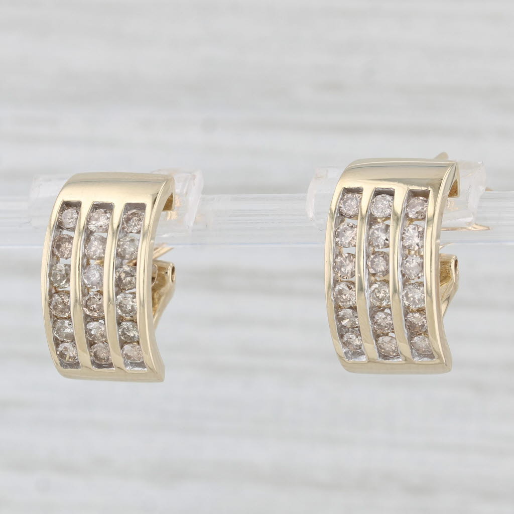 Light Gray 0.76ctw Diamond Journey J-Hook Earrings 10k Yellow Gold Omega Backs