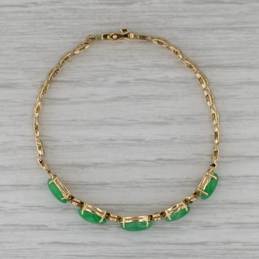 Diamond Jadeite Jade Bracelet 18k Yellow Gold Panther Chain 6.5"