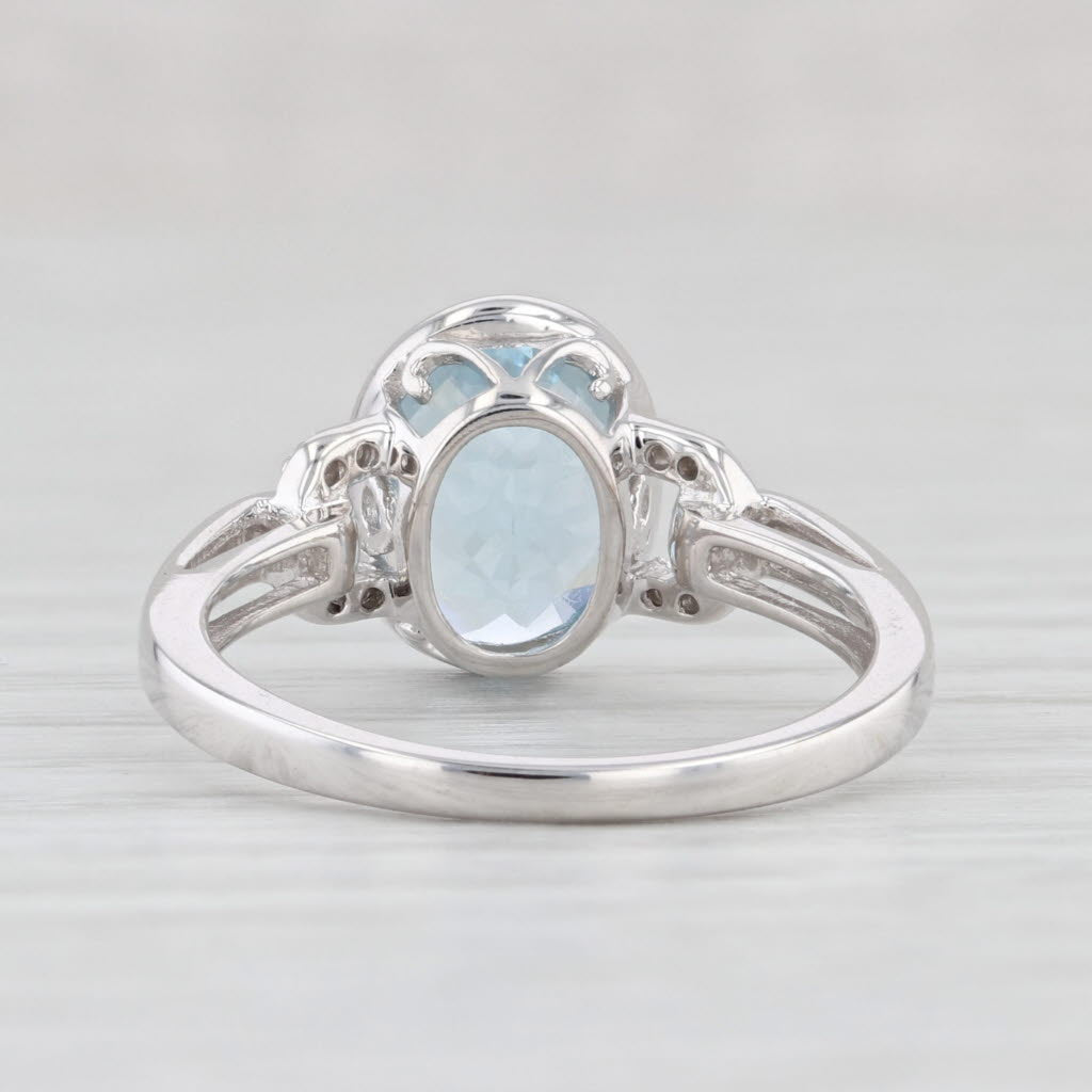 Light Gray 1.92ctw Oval Aquamarine Diamond Ring 14k White Gold Size 6.75