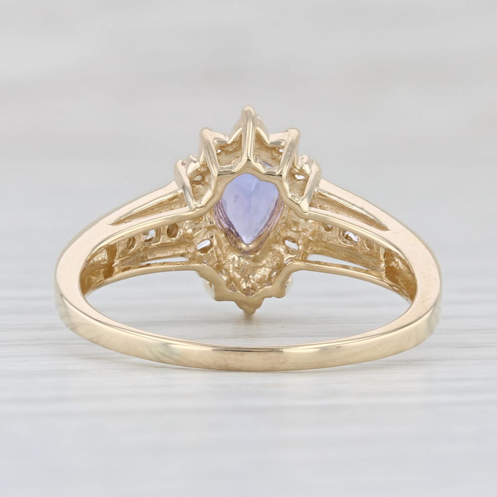 Light Gray 0.92ctw Pear Tanzanite Diamond Halo Ring 14k Yellow Gold Size 9.5