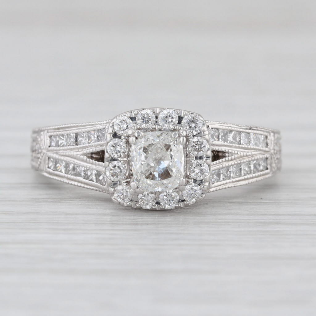 1.30ctw Cushion Diamond Engagement Ring 14k White Gold Size 8 Cathedral Band