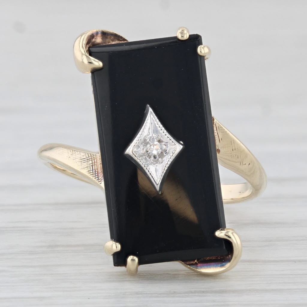 Light Gray Vintage Onyx Diamond Signet Ring 10k Yellow Gold Size 6